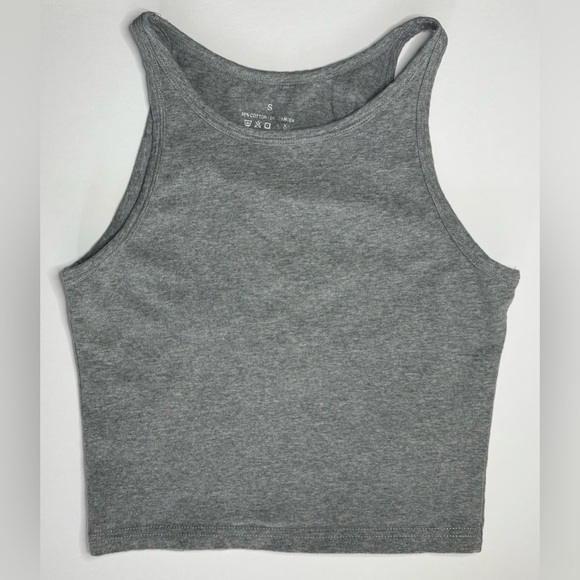 Tops - Sleeveless Cropped Athletic Tank Top High Neck Light Gray Size S